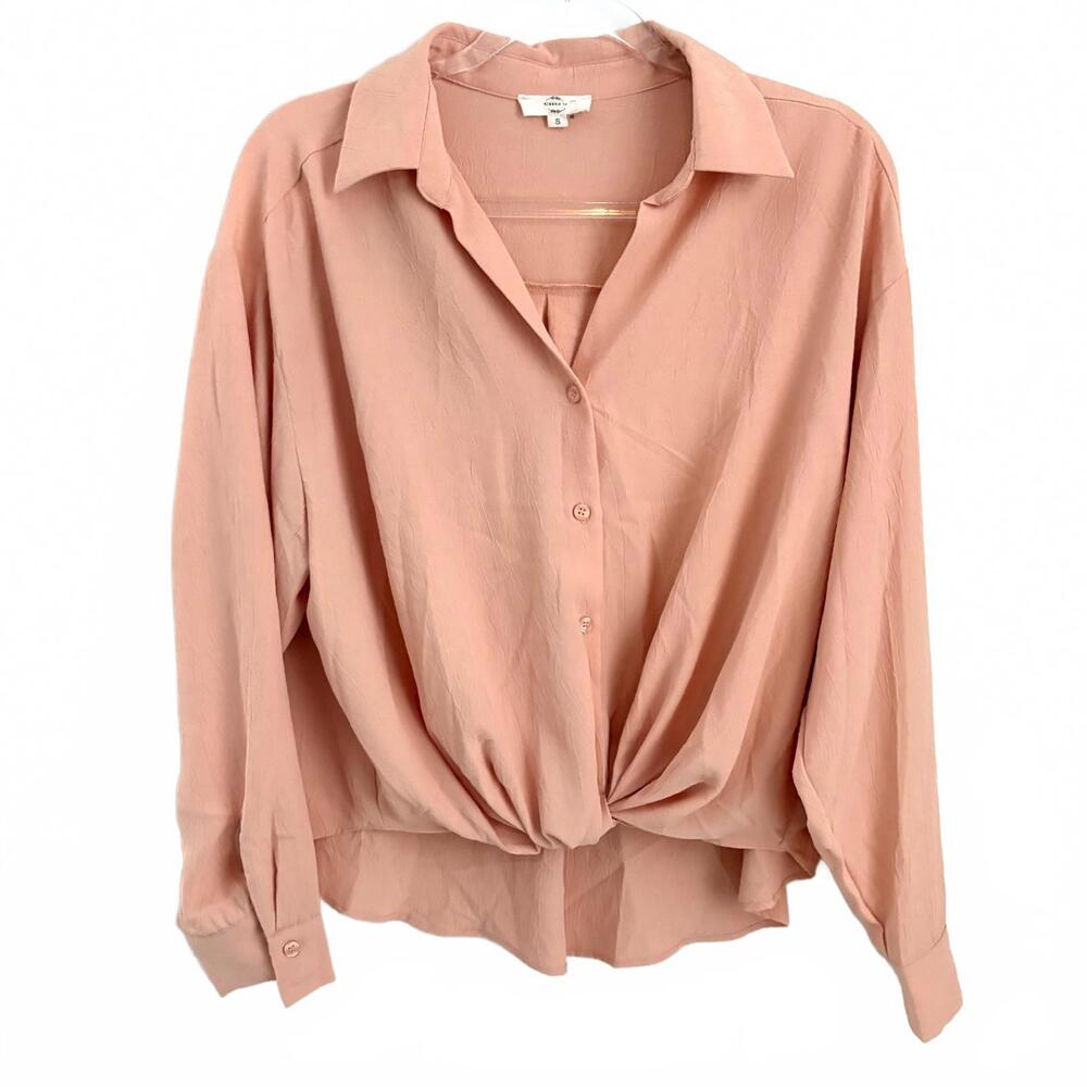 entro | Women’s Oversized Long Sleeve Button Front Gather Peach Shirt Size S